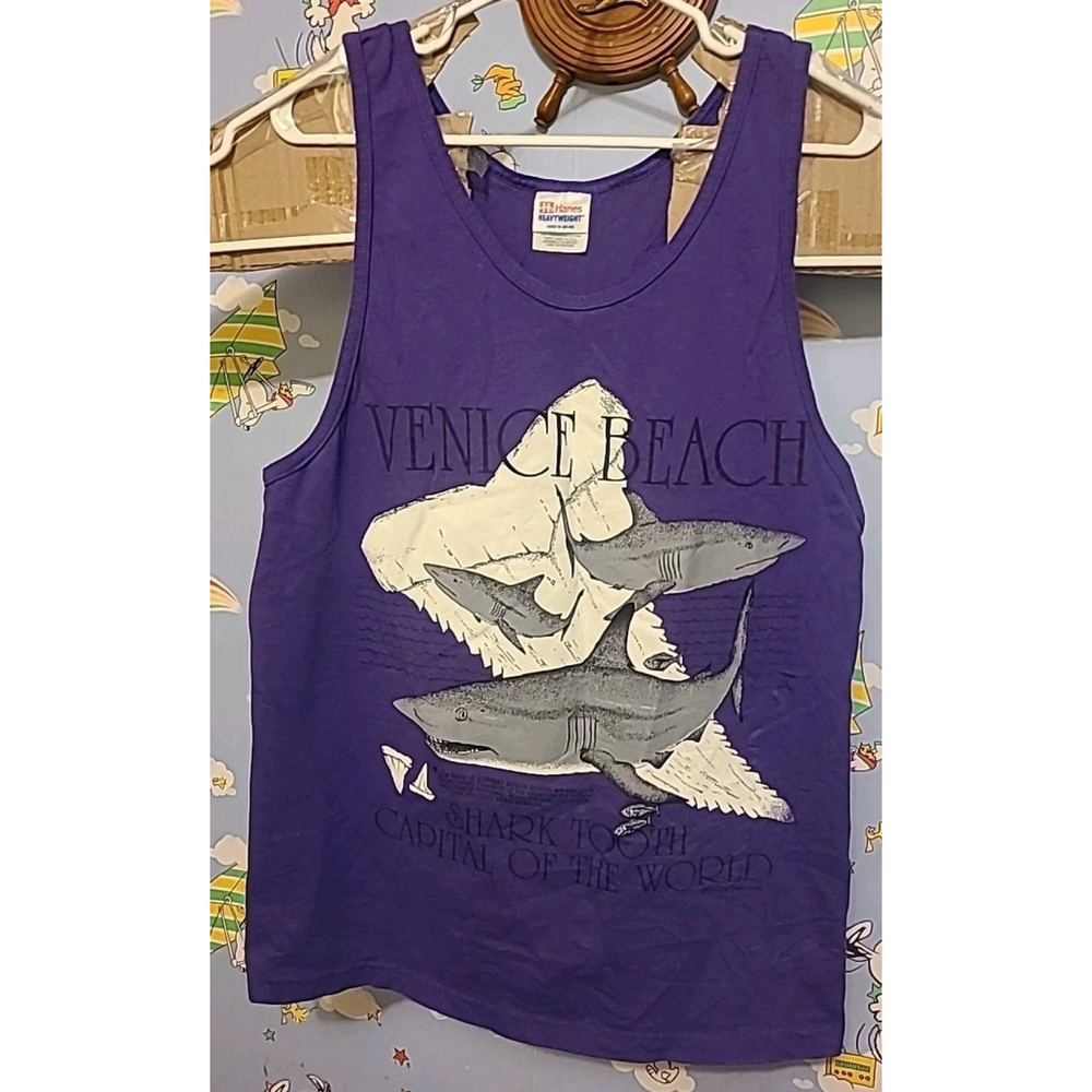 Vintage Venice Beach Shark Tooth Capital Of The World Tank Top Size M USA Fabric